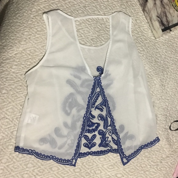 Embroidered Chiffon Crop Top - Picture 2 of 2